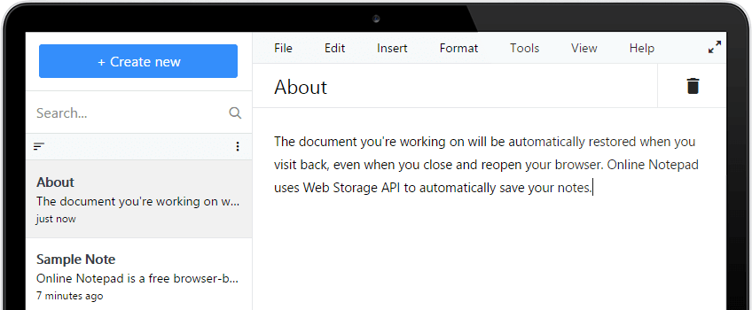 Inseo Online Notepad Screenshot