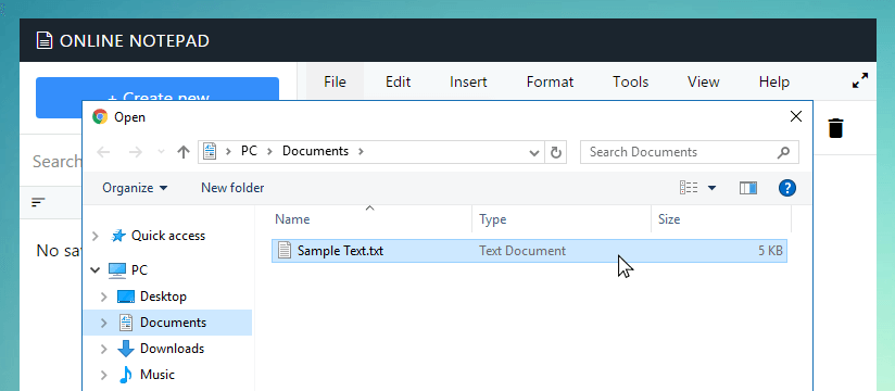 Open file dialog in Inseo